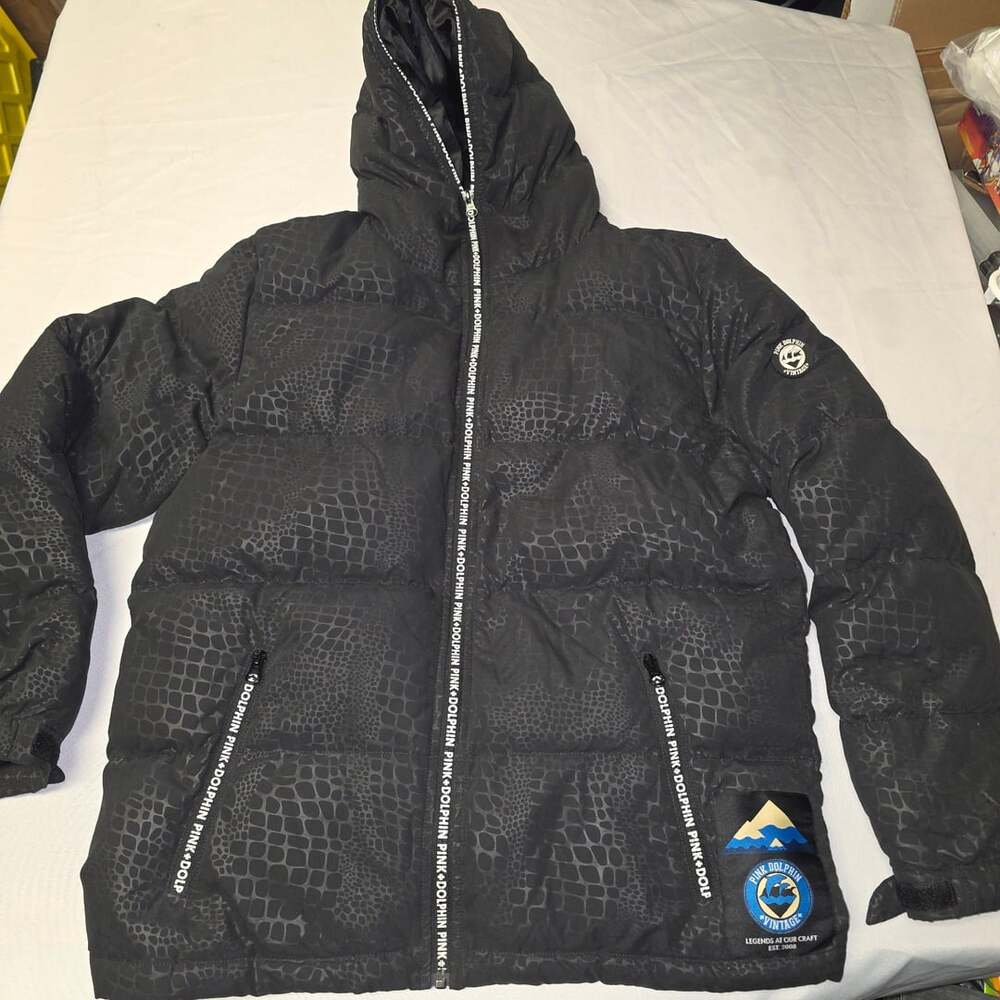 Pink Dolphin Legends At Our Craft Black Alligator Print Puffer Jacket L